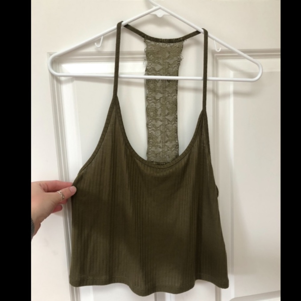 Olive green Topshop crop halter tank top